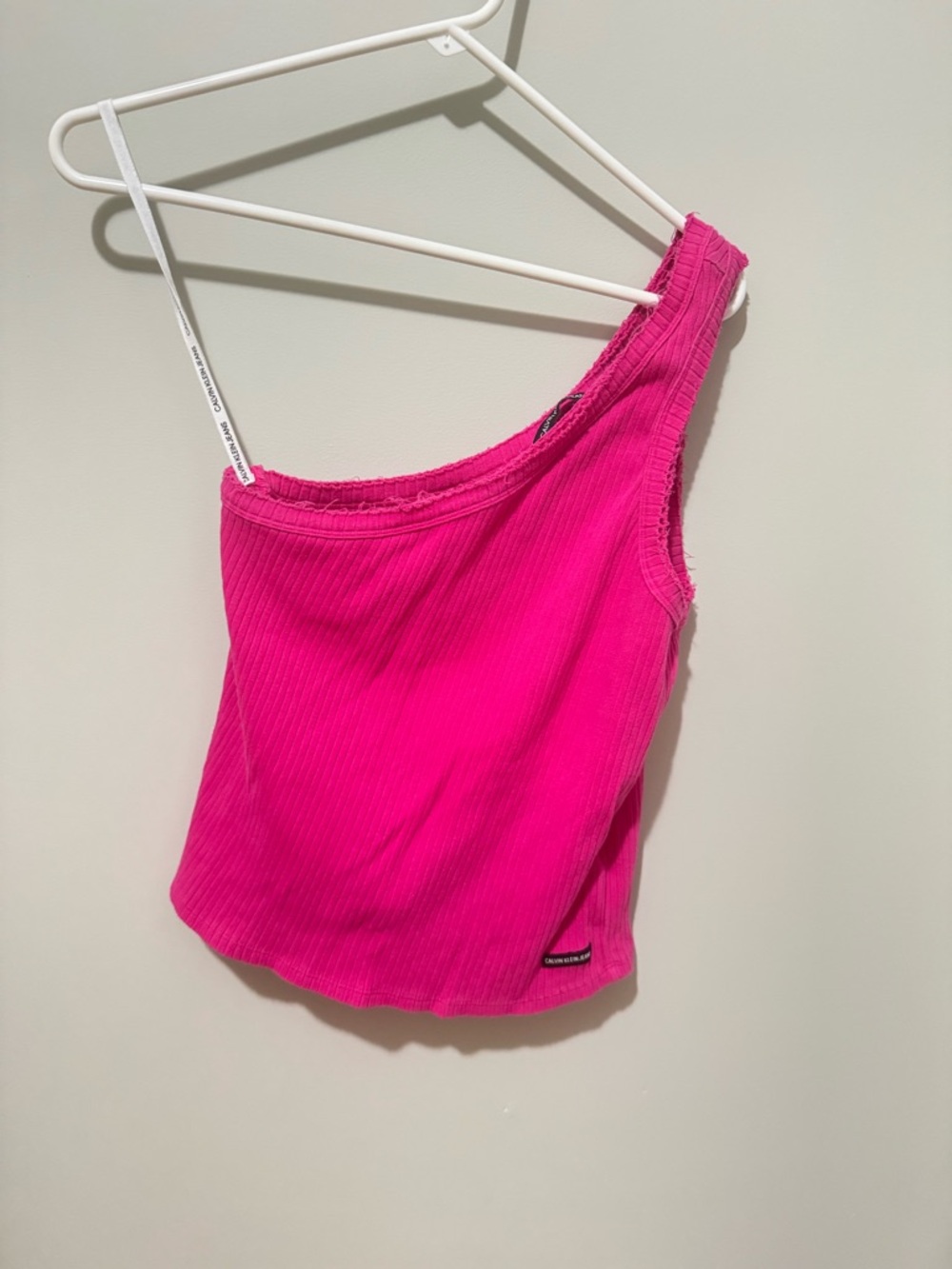 CK One-Shoulder Ribbed Tank Top - Hot Pink